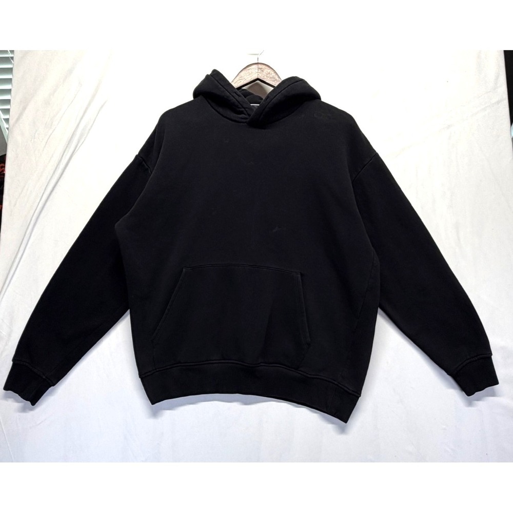 Zara Heavyweight Oversized Hoodie Mens Large Black Cotton Ribbed Trim Pullover